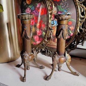 Antique Bronze Greek Roman Pompeii Candlestick French Empire Style Candle Holder